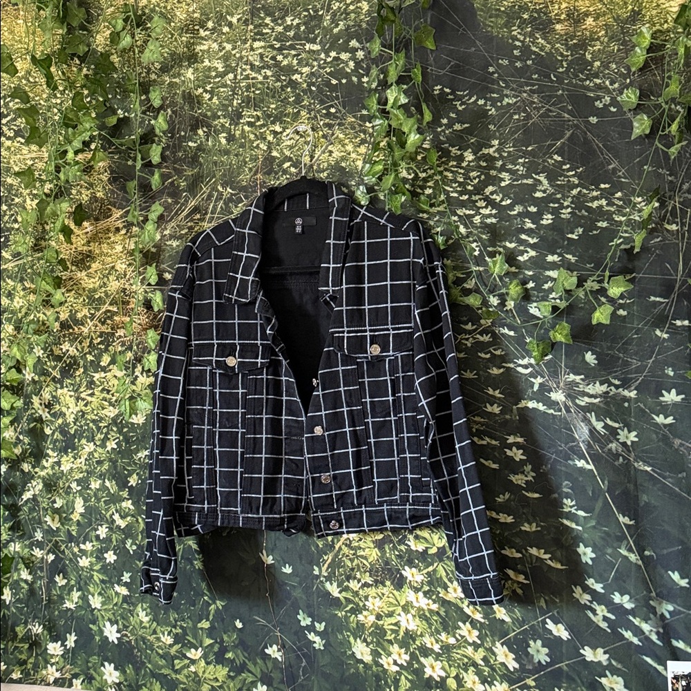 Missguided Black and White Grid Jean Jacket